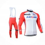 2014 Abbigliamento Ciclismo Katusha Bianco Rosso Manica Lunga e Salopette