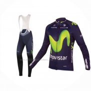 2016 Abbigliamento Ciclismo Movistar Verde Blu Manica Lunga e Salopette