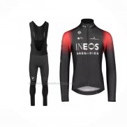 2022 Abbigliamento Ciclismo Ineos Grenadiers Rosso Nero Manica Lunga e Salopette