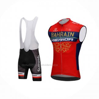 2018 Gilet Antivento Bahrain Merida Rosso e Salopette