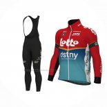 2024 Abbigliamento Ciclismo Lotto Dstny Azzurro Rosso Manica Lunga e Salopette