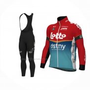 2024 Abbigliamento Ciclismo Lotto Dstny Azzurro Rosso Manica Lunga e Salopette