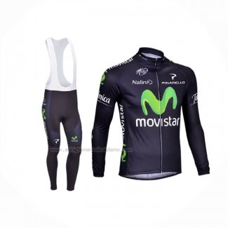 2013 Abbigliamento Ciclismo Movistar Nero Manica Lunga e Salopette