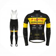 2022 Abbigliamento Ciclismo Lotto-Kern Haus Nero Giallo Manica Lunga e Salopette