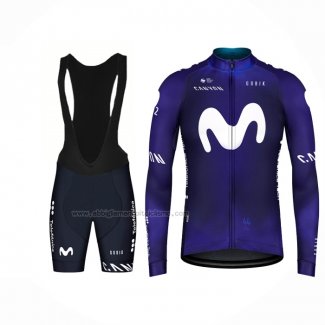 2023 Abbigliamento Ciclismo Movistar Blu Bianco Manica Lunga e Salopette