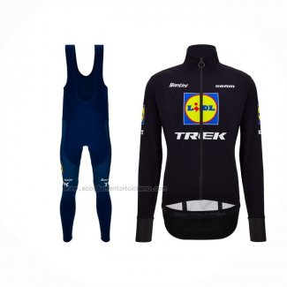 2024 Abbigliamento Ciclismo Lidl Trek Nero Blu Manica Lunga e Salopette