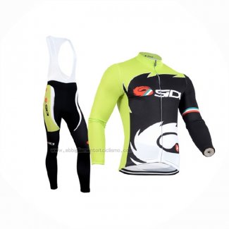 2014 Abbigliamento Ciclismo Castelli SIDI Nero Verde Manica Lunga e Salopette