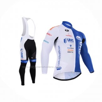 2015 Abbigliamento Ciclismo UHC Bianco Celeste Manica Lunga e Salopette