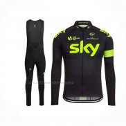 2016 Abbigliamento Ciclismo Sky Verde Nero Manica Lunga e Salopette