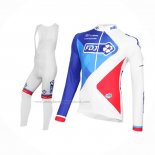 2016 Abbigliamento Ciclismo FDJ Bianco Blu Manica Lunga e Salopette