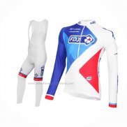 2016 Abbigliamento Ciclismo FDJ Bianco Blu Manica Lunga e Salopette