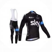 2014 Abbigliamento Ciclismo Sky Nero Celeste Manica Lunga e Salopette