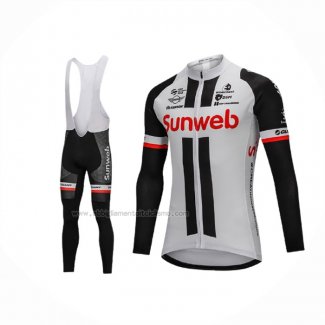 2018 Abbigliamento Ciclismo Sunweb Grigio Nero Manica Lunga e Salopette