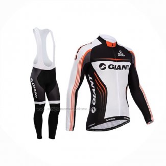 2014 Abbigliamento Ciclismo Giant Bianco Nero Manica Lunga e Salopette