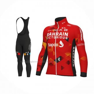 2022 Abbigliamento Ciclismo Bahrain Victorious Rosso Manica Lunga e Salopette