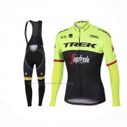 2017 Abbigliamento Ciclismo Trek Segafredo Nero Giallo Manica Lunga e Salopette