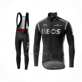 2020 Abbigliamento Ciclismo INEOS Nero Grigio Manica Lunga e Salopette