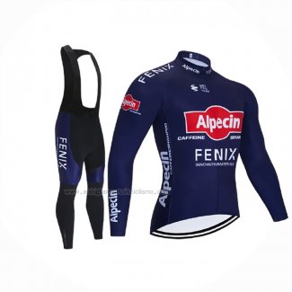 2021 Abbigliamento Ciclismo Alpecin Fenix Scuro Blu Manica Lunga e Salopette