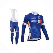 2014 Abbigliamento Ciclismo FDJ Blu Manica Lunga e Salopette