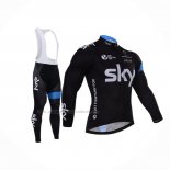 2015 Abbigliamento Ciclismo Sky Celeste Nero Manica Lunga e Salopette