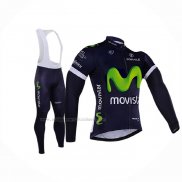 2016 Abbigliamento Ciclismo Movistar Bianco Blu Manica Lunga e Salopette