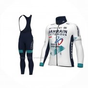 2024 Abbigliamento Ciclismo Bahrain Victorious Bianco Manica Lunga e Salopette