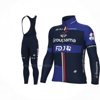 2023 Abbigliamento Ciclismo Groupama-FDJ Scuro Blu Manica Lunga e Salopette