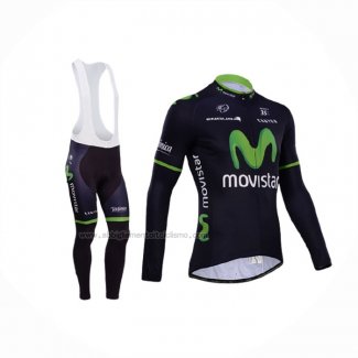 2014 Abbigliamento Ciclismo Movistar Nero Manica Lunga e Salopette