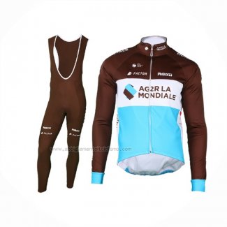 2018 Abbigliamento Ciclismo Ag2r La Mondiale Marrone Manica Lunga e Salopette