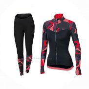 2018 Abbigliamento Ciclismo Donne Orbea Rosso Nero Manica Lunga e Salopette