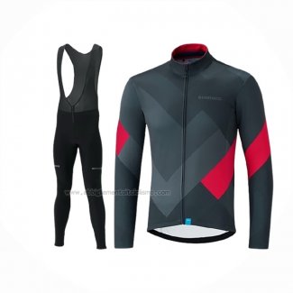 2019 Abbigliamento Ciclismo Shimano Grigio Rosso Manica Lunga e Salopette