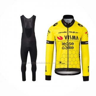 2024 Abbigliamento Ciclismo Jumbo Visma Giallo Nero Manica Lunga e Salopette