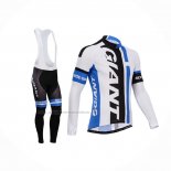 2014 Abbigliamento Ciclismo Giant Bianco Celeste Manica Lunga e Salopette