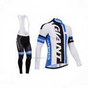 2014 Abbigliamento Ciclismo Giant Bianco Celeste Manica Lunga e Salopette