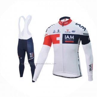 2016 Abbigliamento Ciclismo IAM Bianco Blu Manica Lunga e Salopette