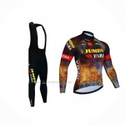 2022 Abbigliamento Ciclismo Jumbo Visma Nero Arancione Manica Lunga e Salopette