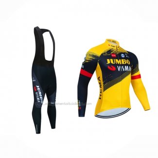 2023 Abbigliamento Ciclismo Jumbo Visma Giallo Nero Manica Lunga e Salopette