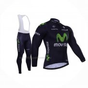 2015 Abbigliamento Ciclismo Movistar Nero Manica Lunga e Salopette