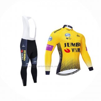 2019 Abbigliamento Ciclismo Jumbo Visma Giallo Nero Manica Lunga e Salopette