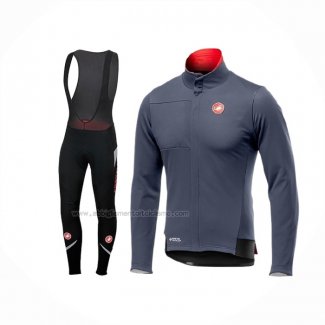 2019 Abbigliamento Ciclismo Castelli Grigio Rosso Manica Lunga e Salopette