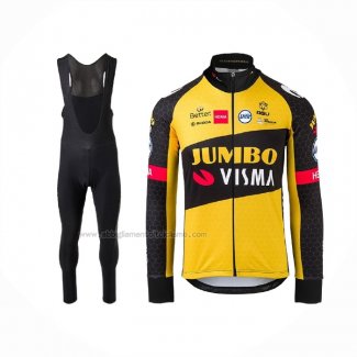 2021 Abbigliamento Ciclismo Jumbo Visma Nero Giallo Manica Lunga e Salopette